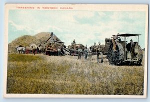 Western Canada Postcard Threshing Farming Field Farmers Tractor c1910's Antique