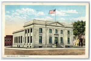 1937 Post Office Building Stairs Entrance US Flag Kewanee Illinois IL Postcard