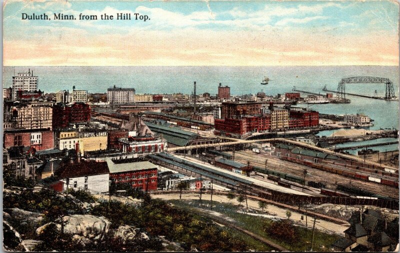 Duluth from Hilltop trains ship PM 1921 West Duluth Station Minnesota Postcard