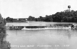 RPPC, Flandreau SD South Dakota  DAM SCENE~Water Tower MOODY CO ca1940s Postcard