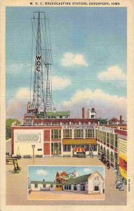 WOC Radio Broadcasting Station Tower Davenport Iowa linen postcard