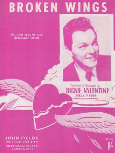Broken Wings Dickie Valentine 1950s Sheet Music
