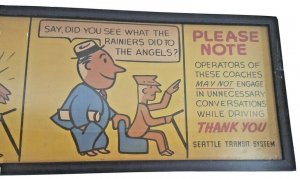 Vintage Seattle Transit Authority Oscar McButch 1940s Advertising Art Sign Comic