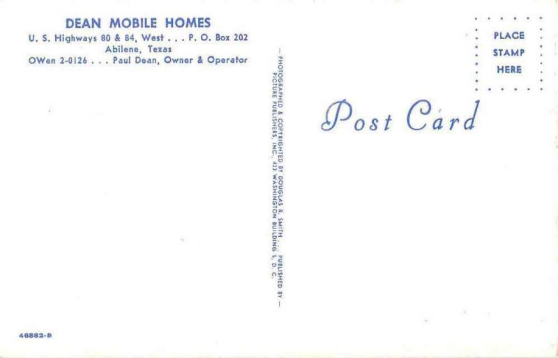 Abilene Texas Dean Mobile Homes Antique Postcard J52704