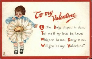 Tuck Valentine First Love Little Girl Daisy Flower Girl c1910 Vintage Postcard