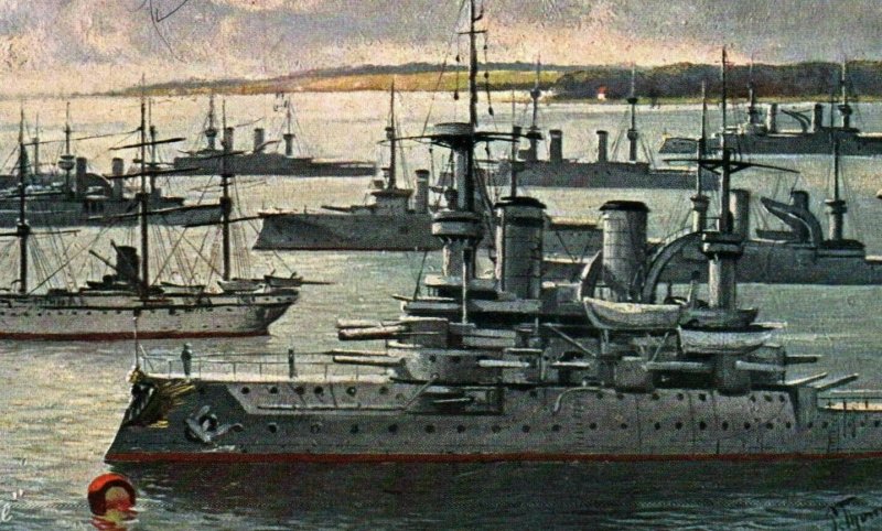 Kiel German WWI Naval Battleship Port Tuck Oilette c.1914