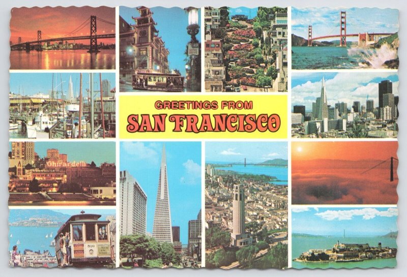 San Francisco CA Greetings~Multi-Views~Key To Views On Back~Continental Postcard 