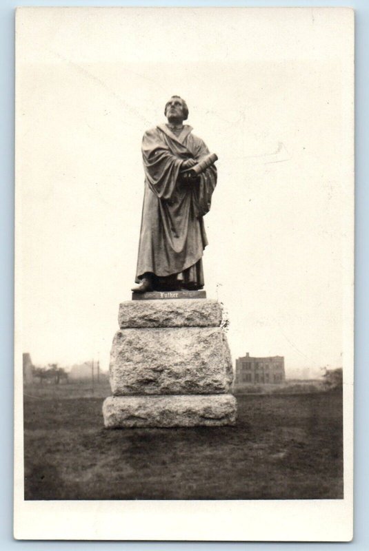 Luther Statue Postcard RPPC Photo Cadillac Memorial Gardens c1910's Antique