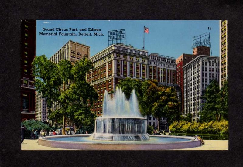 MI Grand Circus Park Fountain Hotel Tuller Statler Detroit Michigan Postcard