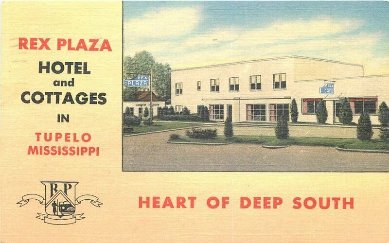 Linen Rex Plaza Hotel Cottages Tupelo Mississippi roadside Teich Postcard 20-67