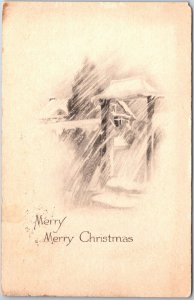 VINTAGE POSTCARD MERY MERRY CHRISTMAS SKETCH DRAWING MAILED AMSTERDAM N.Y. 1918