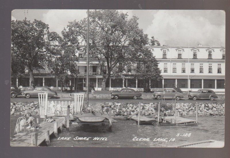 Clear Lake IOWA RPPC c1950 LAKE SHORE HOTEL Beach Dock Pier nr Mason City IA