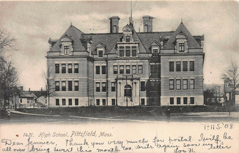 High School, Pittsfield, Massachusetts, Early Postcard, Used in 1906