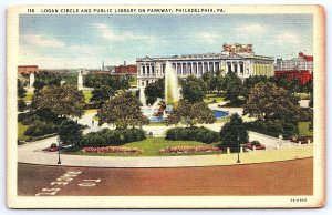 1939 Logan Circle & Public Library Parkway Phila. Pennsylvania Posted Postcard