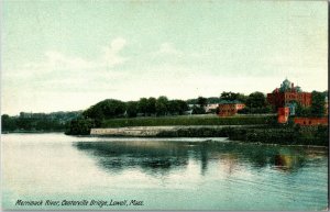 View of Merrimack River, Centerville Bridge, Lowell MA Vintage Postcard I23