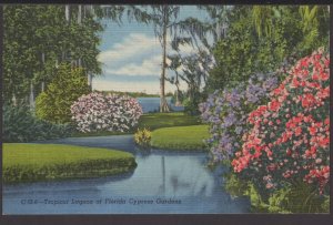 Tropical Lagoon at Florida Cypress Gardens - Colorful Flowers ~ LINEN