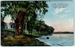 ALBERT LEA, Minnesota MN  Fountain Lake ALBERT LEA COLLEGE ca 1910s   Postcard