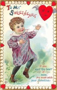 D37/ Valentine's Day Love Postcard c1910 LSC 232F Girl Humanized Heart 13