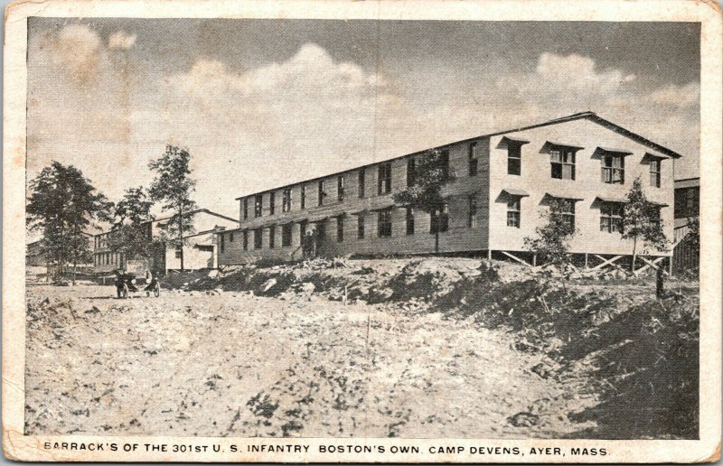 Vtg 1910s Barracks 301st Infantry Camp Devens Ayer Massachusetts MA Postcard