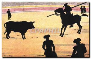 Old Postcard Against the light Bullfight Taurus