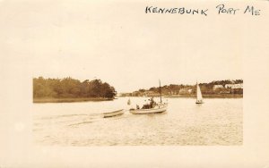 RPPC KENNEBUNKPORT, ME Sailboats On River Maine Scene 1946 Vintage Postcard