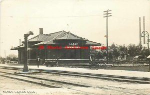 Depot, Colorado, Lamar, RPPC, Santa Fe Railroad Station, Carts, 1914 PM