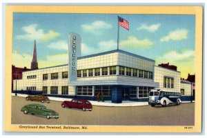 c1940 Greyhound Bus Terminal Exterior View Building Baltimore Maryland Postcard