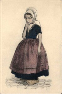 M.M. Vienne No. 170 Guilty Looking Little Dutch Girl Child Study Vintage PC