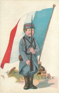 Postcard C-1915 Patriotic Boy France Flag Military Propaganda 23-947