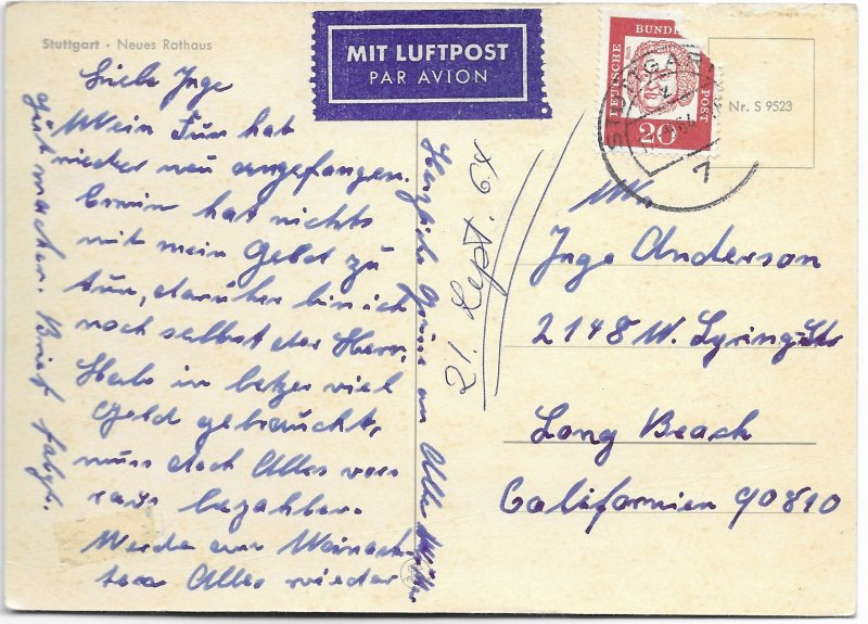 Stuttgart Germany Neues Rathaus Used with stamp.