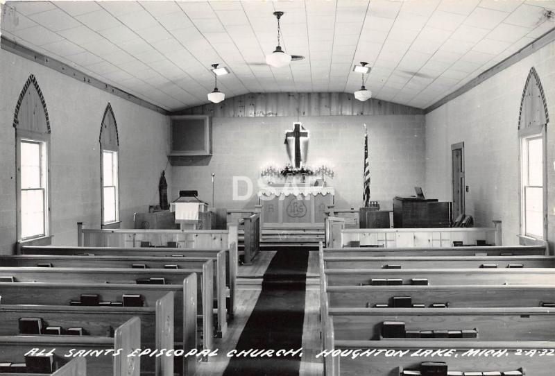 Michigan Mi RPPC Postcard c1950 HOUGHTON LAKE All Saints Ep. Church Interior