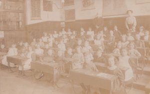 Morning Class Register Assembly Antique School Real Photo Postcard