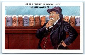 MILWAUKEE, WI Wisconsin ~ DRINKING COMIC A Round of Pleasure  c1930s  Postcard