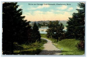 1914 Drive Chicago Club Grounds Trees River Lake Charlevoix Michigan MI Postcard