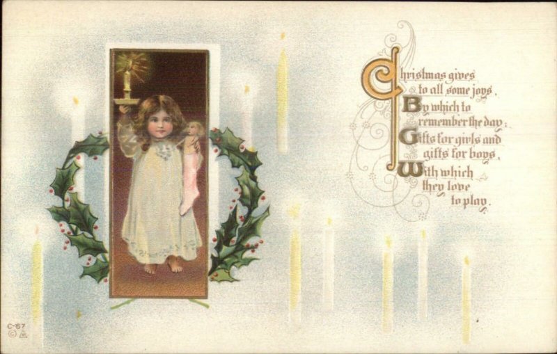 Christmas Little Girl Cancel & Stocking - Nash C-67 c1910 Postcard