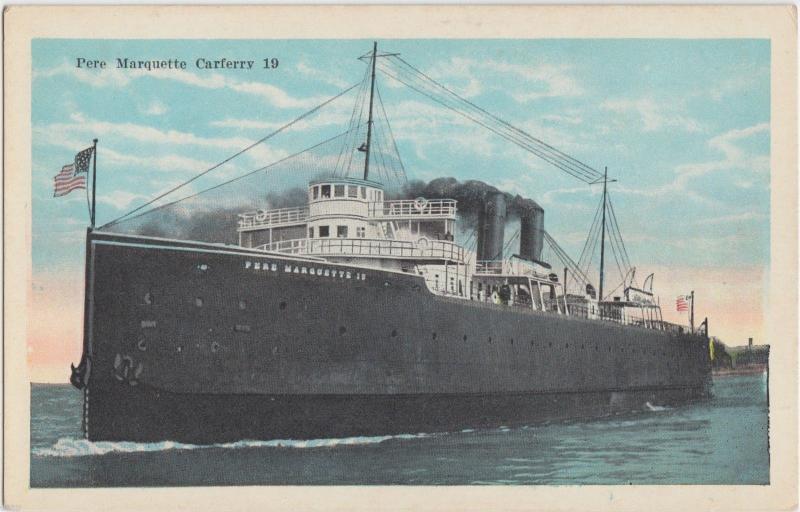 c1910 PERE MARQUETTE Michigan Wisconsin CARFERRY Ship Postcard