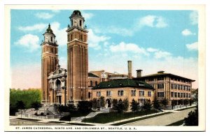 Antique St. James Cathedral, Ninth Ave and Columbia St, Seattle, WA Postcard