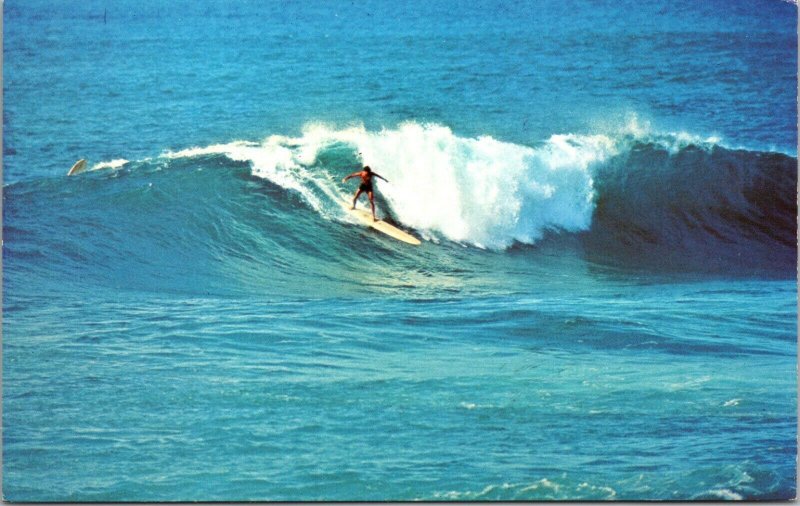 Sunset Beach Hawaii HI Chrome SURF SURFING VINTAGE POSTCARD