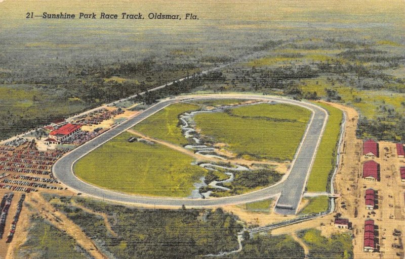 Oldsmar, FL Florida  SUNSHINE PARK RACE TRACK~Horse Racing AERIAL VIEW Postcard 