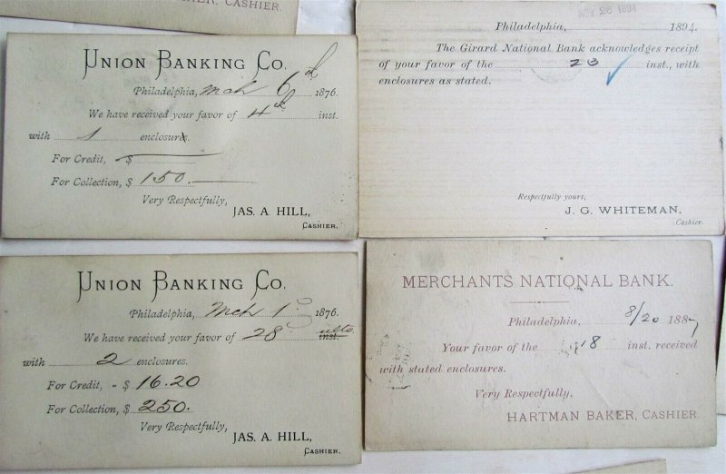 1870s-1890s LOT of 31 PHILADELPHIA BANKS ANTIQUE STATEMENT CARDS POSTCARDS