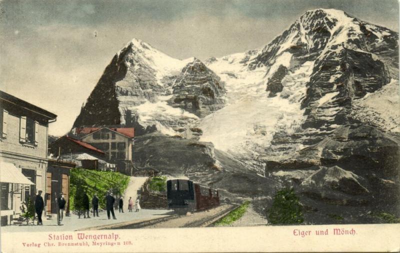 switzerland, WENGERNALP, Railway Station Train, Eiger and Mönch Mountain (1899)