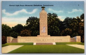 Gettysburg Pennsylvania~Eternal Light Peace Memorial~Vintage Linen Postcard