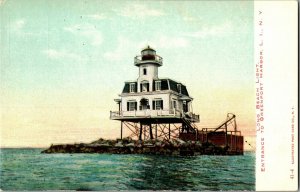 Long Beach Light House Greenpoint Harbor Long Island NY UDB Vtg Postcard G57