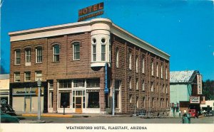 Postcard Arizona Flagstaff Weatherford Hotel auto Route 66 1950s 23-7034