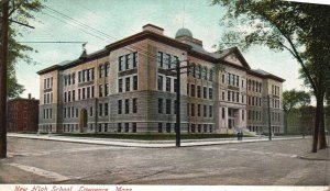 Vintage Postcard New High School Campus Building Lawrence Massachusetts MA