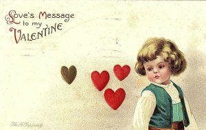 C.1910 Clapsaddle Cute Child Broken Heart Valentine Postcard P35
