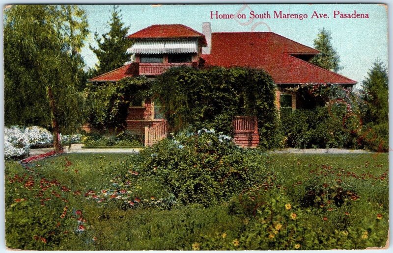 c1910s Pasadena CA Home South Marengo Ave House +Cawston Ostrich Farm Stamp A153