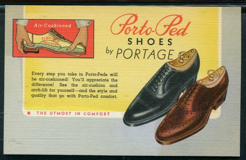 Portage Porto Red Shoes Advertising Postcard Curt Teich Co., sample see back