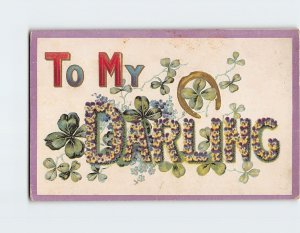 Postcard To My Darling with Flowers Horseshoe Clover Embossed Art Print