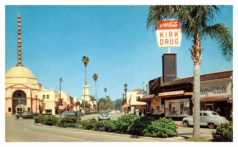 Postcard CA Los Angeles Westwood Village Drugstore Coca-Cola BofA cars